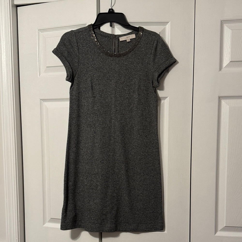 Loft Gray Dress with Sequin Detail